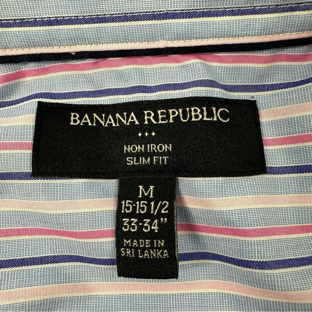 BANANA REPUBLIC Non Iron Slim Fit Blue Pink Striped Long-sleeve Button Down Sz M